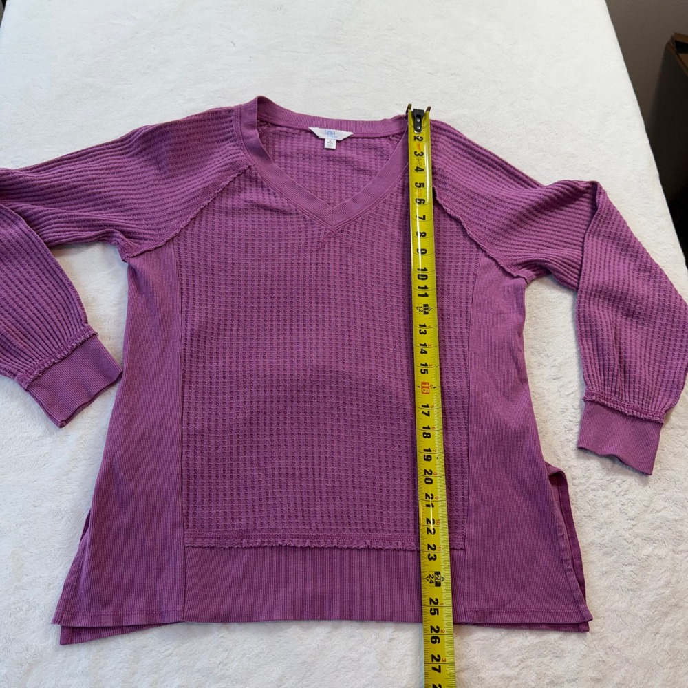 Time and Tru Waffle Knit Top Womens S Purple Good V-Neck Long Sleeve Thermal - Picture 2 of 9